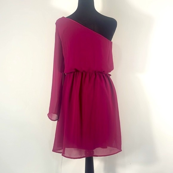 Francesca’s Small Burgundy, Crimson, One Shoulder Mini dress - Picture 3 of 6